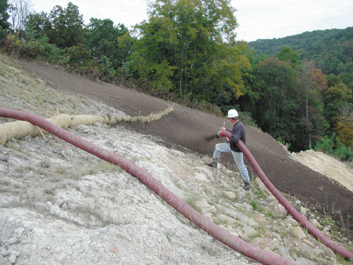 Erosion Control, Some jute netting applied to a steep slope…