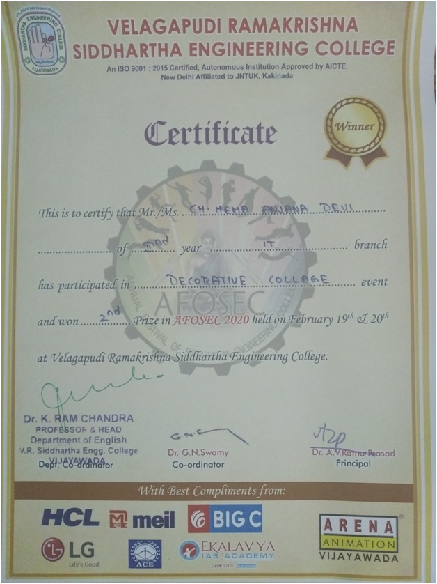 Hema Anjana Certificate